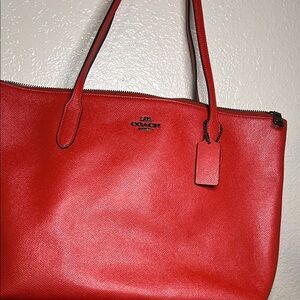 Coach Red Leather Tote Bag